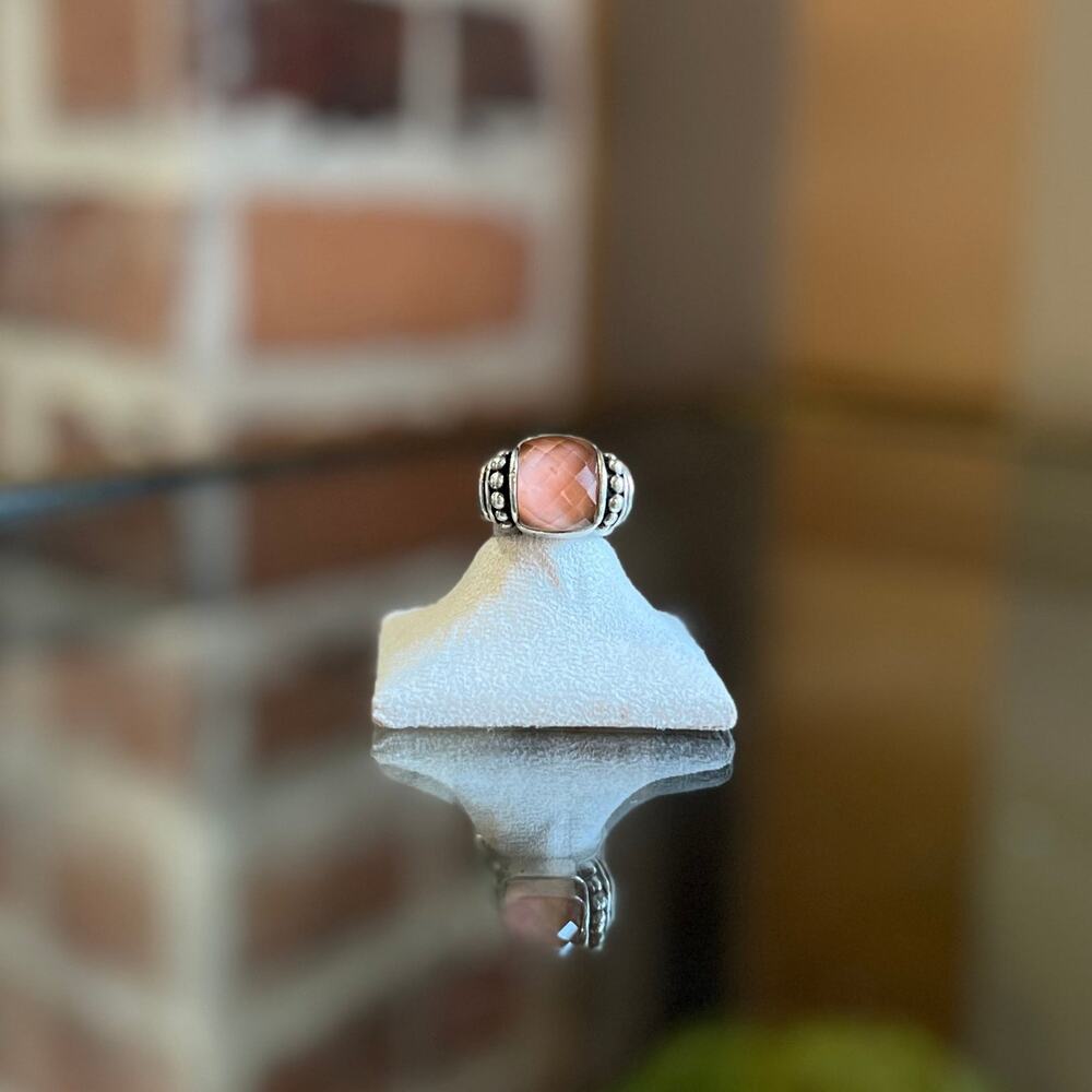 LAGOS Vintage Pink Quartz Sterling Silver Caviar Ring